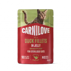 Супер премиум пауч в желе за кастрирани  котки Carnilove Duck with Catnip с патешко месо и котешка мента 85 гр